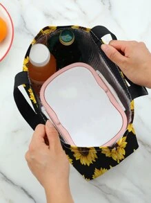 1入組向日葵圖案午餐袋聚酯纖維可重複使用午餐袋工作學校野餐海灘 - 彩色 - 查看 7