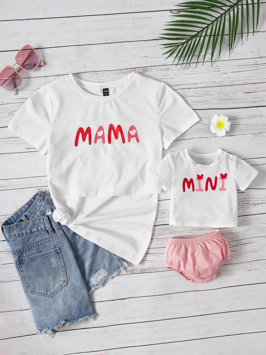 SHEIN Maternity 1pc Letter Graphic Nursing Tee - White - View 1