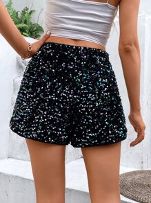 Zolique Sequin Decor Wide Leg Shorts