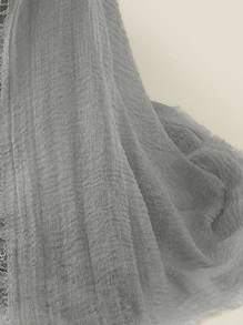 1 件亚麻纯色围巾，适合海滩、防晒、休闲装面纱服装、长袍配饰柔软头巾 - 灰色 - 查看 2