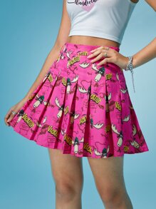 Warner Bros 100 Years X SHEIN 字母和卡通圖案百褶半身裙 - 彩色 - 查看 3