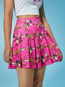 Warner Bros 100 Years X SHEIN 字母和卡通圖案百褶半身裙 - 彩色 - 查看 4