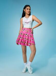 Warner Bros 100 Years X SHEIN 字母和卡通圖案百褶半身裙 - 彩色 - 查看 5