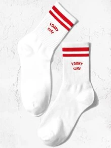 1 Đôi Nữ Sọc & Chữ Đồ Họa Cổ Phi Hành Đoàn Tất - Nhiều màu - Xem 1