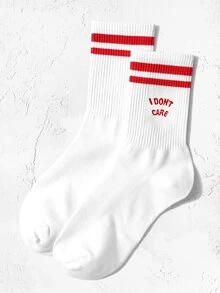 1 Đôi Nữ Sọc & Chữ Đồ Họa Cổ Phi Hành Đoàn Tất - Nhiều màu - Xem 3