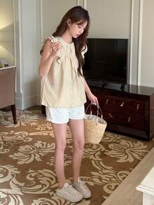 DAZY 素色荷葉邊襯衫 - 杏色 - 查看 4