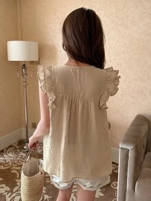 DAZY 素色荷葉邊襯衫 - 杏色 - 查看 5