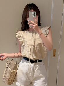 DAZY 素色荷葉邊襯衫 - 杏色 - 查看 8