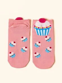 5雙女士蛋糕圖案可愛短襪