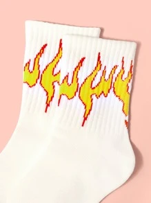 1pair Toddler Kids Flame Pattern Casual Crew Socks - White - View 5