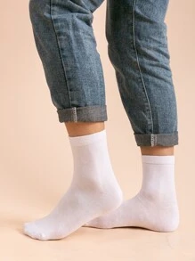Hombres 5 pares Calcetines de tripulación unicolor - Blanco - Ver 2
