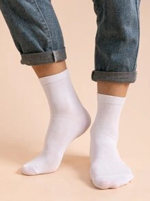 Hombres 5 pares Calcetines de tripulación unicolor - Blanco - Ver 4
