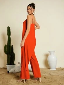 SHEIN VCAY Bộ đồ hai mảnh nữ Bất đối xứng màu trơn Giải trí - trái cam - Xem 2