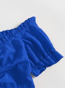 Soleia Plus Off Shoulder Drawstring Ruched Front Frill Trim Crop Top