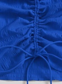 Soleia Plus Off Shoulder Drawstring Ruched Front Frill Trim Crop Top