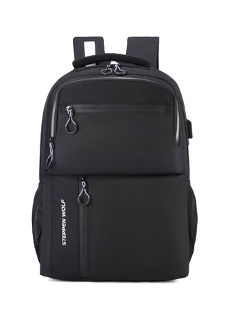 字母圖案電腦雙肩包黑色適用於商業