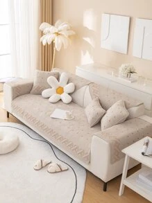 1入組幾何刺繡沙發巾現代滌綸沙發套毛毯適合家用 - 卡其色 - 查看 1