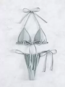 SHEIN Swim Ensemble De Bikini Triangle Dos Nu Avec Nœud Et Détail De Plage D'été
