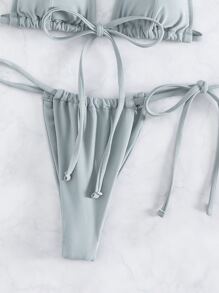 SHEIN Swim Ensemble De Bikini Triangle Dos Nu Avec Nœud Et Détail De Plage D'été