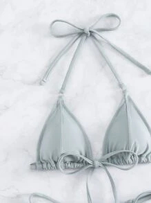 SHEIN Swim Ensemble De Bikini Triangle Dos Nu Avec Nœud Et Détail De Plage D'été