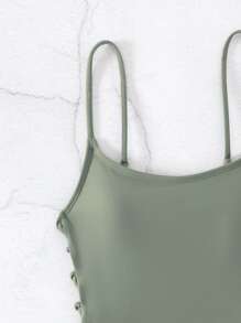 Swim Vcay Summer Beach Solid Tankini Set Lace Up Side Flowy Swim Dress & Bikini Bottom 2 Piece Bathing Suit - Army Green - View 3