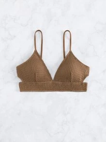 con abertura de espalda abierta con cordón Cami Top bikini - Café integral - Ver 1