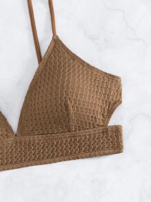 con abertura de espalda abierta con cordón Cami Top bikini - Café integral - Ver 4