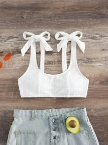 肩上打結比基尼泳裝上衣 - 白色 - 查看 3