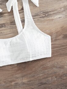 肩上打結比基尼泳裝上衣 - 白色 - 查看 5