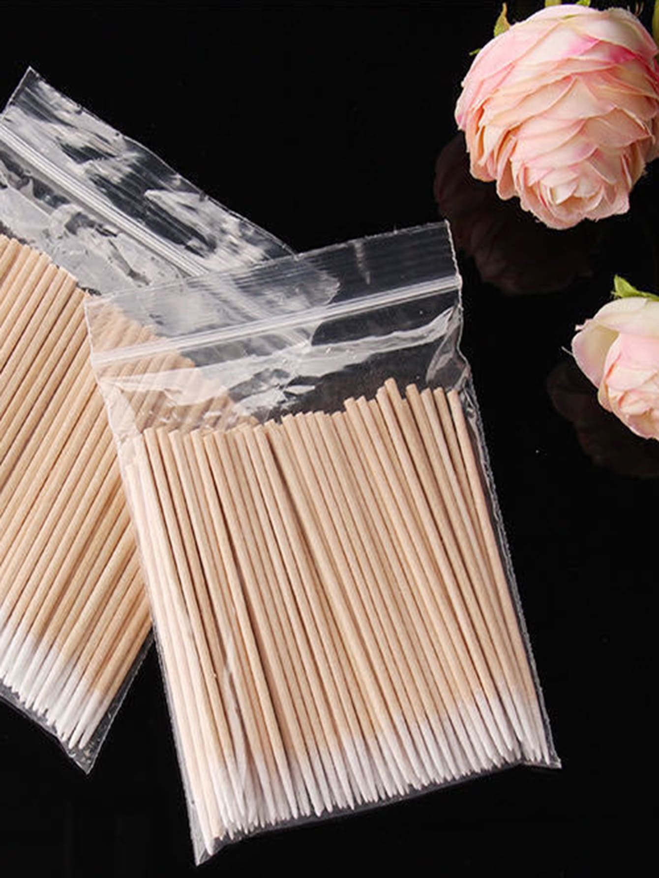 100 支木棒眼影口紅刷化妝品化妝工具耳蠟珠寶清潔花蕾 - 黃色 - 查看 1