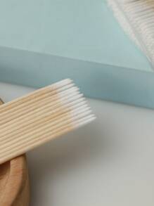 100 支木棒眼影口紅刷化妝品化妝工具耳蠟珠寶清潔花蕾 - 黃色 - 查看 2