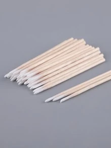 100 支木棒眼影口紅刷化妝品化妝工具耳蠟珠寶清潔花蕾 - 黃色 - 查看 3