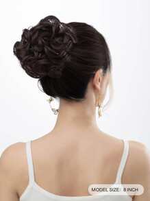 Short Curly Synthetic Hair Bun With Claw - Brown - View 2
