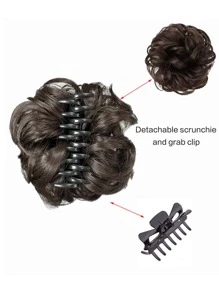 Short Curly Synthetic Hair Bun With Claw - Brown - View 4