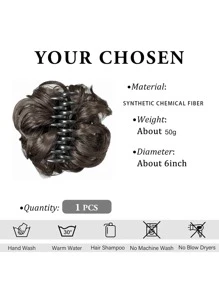 Short Curly Synthetic Hair Bun With Claw - Brown - View 7