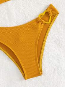 環狀連接領式夏季沙灘比基尼套裝 - 芥末黃 - 查看 6