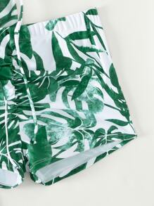 SHEIN Swim Conjunto de bikini con estampado tropical, sujetador de tirantes y pantalones cortos y traje de baño de 3 piezas para cubrir - Multicolor - Ver 5