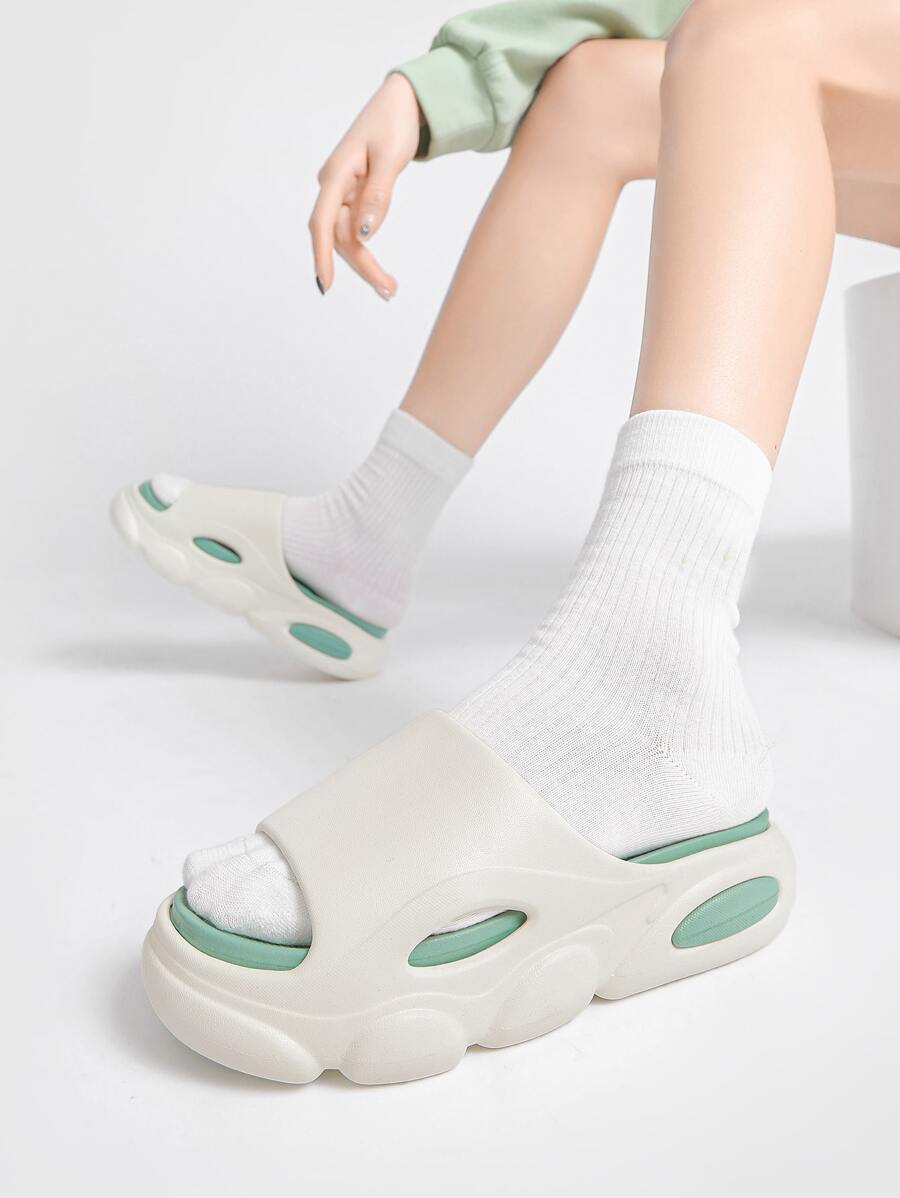 Fashionable Indoor Slides For Women, Cut Out Design Single Band EVA Slippers - White - View 1