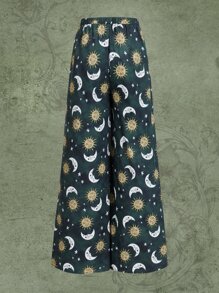 ROMWE Hippie Sun & Moon Graphic Wide Leg Pants - Multicolor - View 2