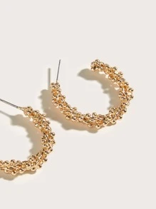 2入組紋理質感開口耳環 - 金黃色 - 查看 5