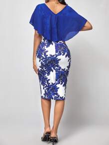 SHEIN Clasi 印花挖肩荷葉邊洋裝 - 藍白色 - 查看 2