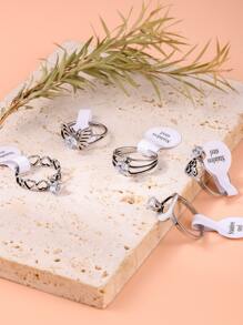 10入組隨機蝴蝶和愛心裝飾戒指 - 銀色 - 查看 2