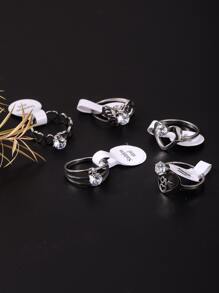 10入組隨機蝴蝶和愛心裝飾戒指 - 銀色 - 查看 3