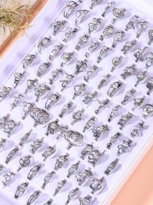 10入組隨機蝴蝶和愛心裝飾戒指 - 銀色 - 查看 5