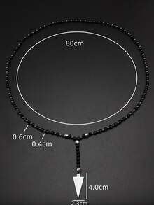 男士幾何吊墜串珠項鏈 - 黑色 - 查看 3