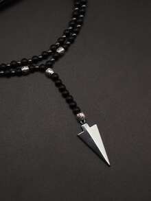 男士幾何吊墜串珠項鏈 - 黑色 - 查看 4