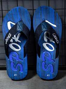 Fashionable Flip Flops For Men, Letter Graphic Polyester Slippers - Navy Blue - View 2