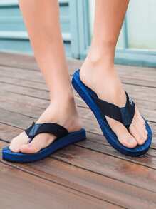 Fashionable Flip Flops For Men, Letter Graphic Polyester Slippers - Navy Blue - View 3