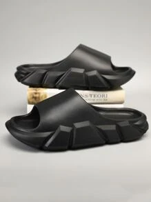 時尚拖鞋適用於男士質感紋理壓花單帶拖鞋 - 黑色 - 查看 3