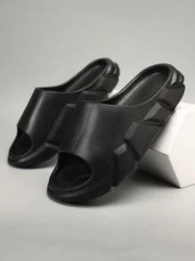 時尚拖鞋適用於男士質感紋理壓花單帶拖鞋 - 黑色 - 查看 4